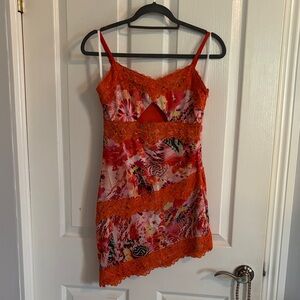superdown Floral Mini Dress with Orange Lace